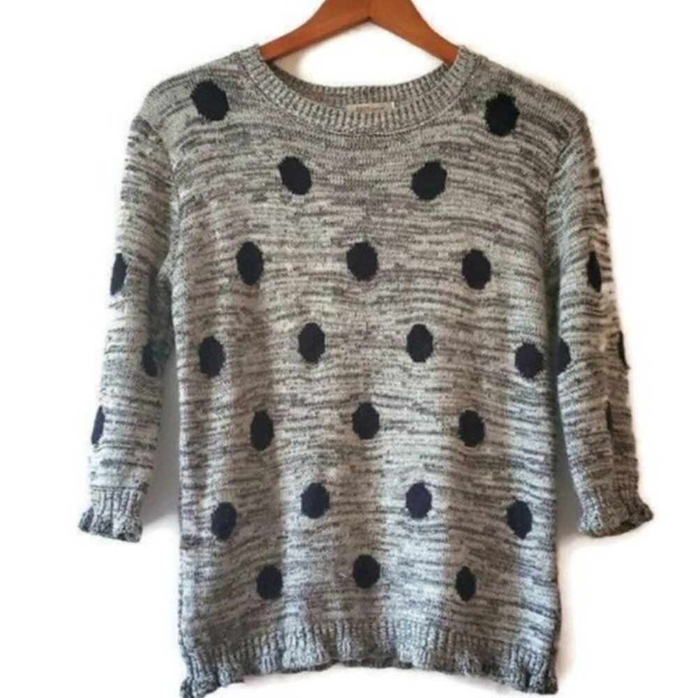 COZY Casual Women's Polka Dot 3/4 Sleeve Knit Gray Pullover Sweater Size M/L - Picture 2 of 10